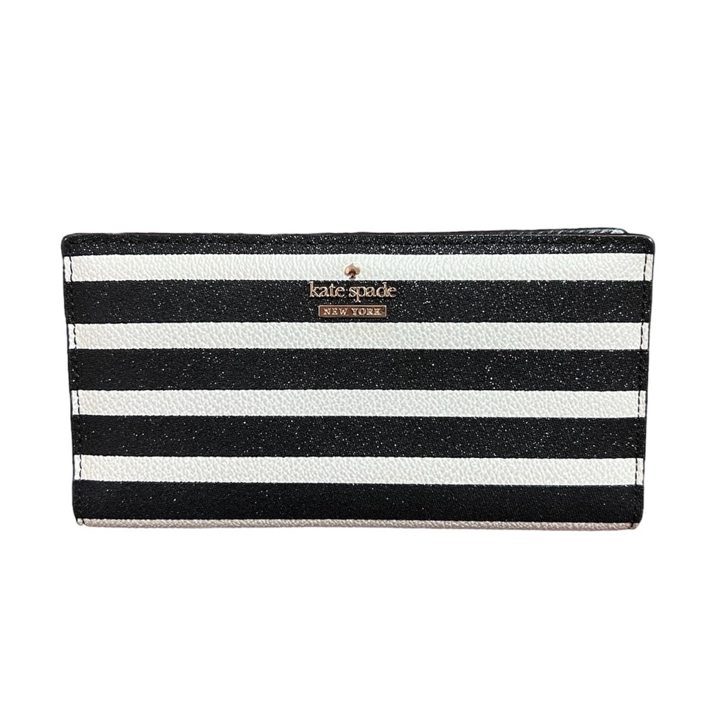 Kate Spade Stacy Hawthorne Lane Glitter Black White Stripe Designer Snap Wallet